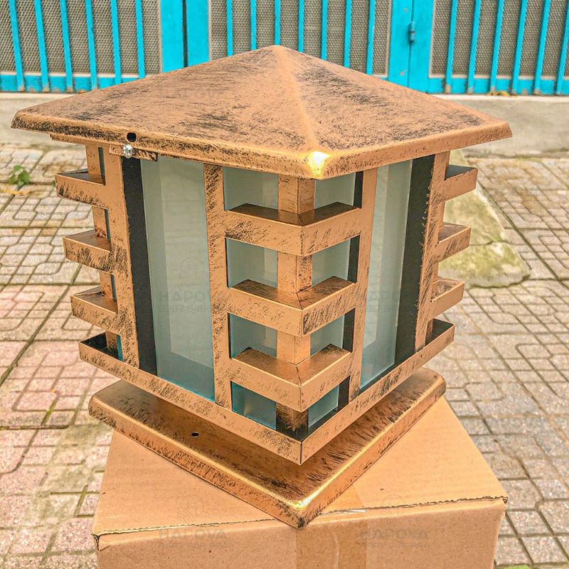 Đèn trụ cổng cây dừa Cỡ vuông mái trơn 300mm và 250mm  HAPOVA TC 7006 + Tặng kèm bóng led