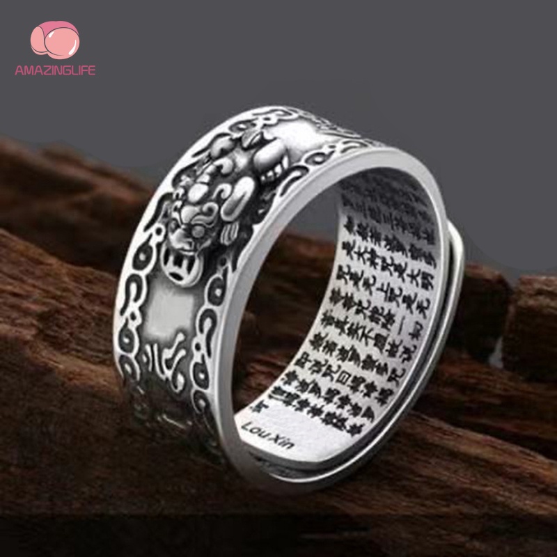 Nhẫn Hở Kim Loại Khắc Hình Pixiu Phong Cách Trung Hoa Cổ Điển Cho Nam