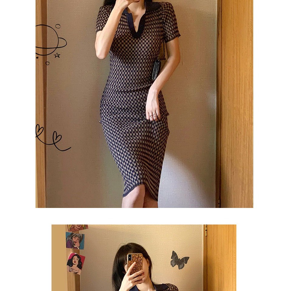 Herburn Wind Polo Knit Light Luxury Dress, 921 New Waist, Slim, Temperament, Long Skirt, Summer