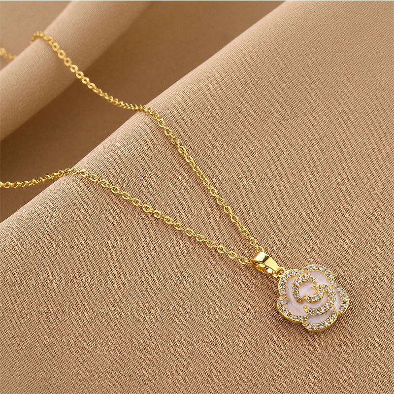 Vòng cổ Thép Titan Nhẹ Thiết Kế Hình Mắt Quỷ Hoa Trà Phong Cách Hàn Quốc Sang Trọng Thời Trang Cho Nữ