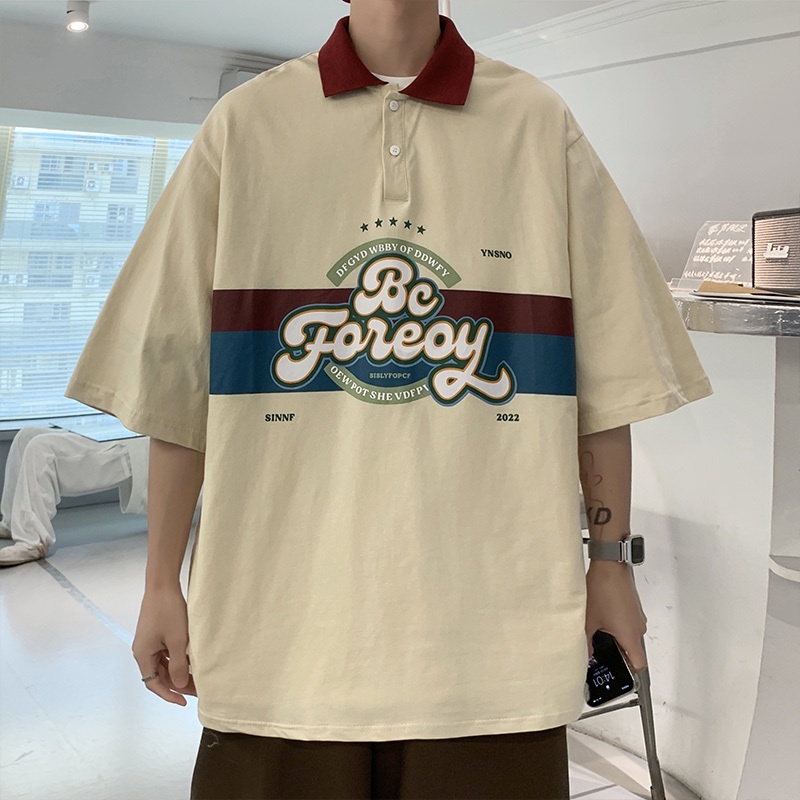 Áo Thun polo Dáng Rộng Thêu Chữ Thời Trang size M-3XL Cho Nam
