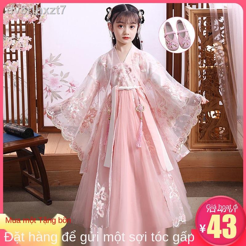 ☇﹊Hanfu của trẻ em mùa hè mới phong cách công chúa cô gái trang phục học sinh hoa anh đào cổ tích váy xưa mỏng