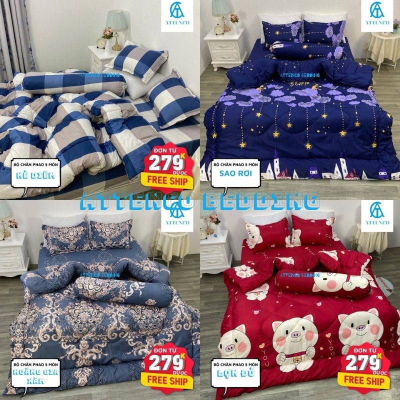 CHĂN GA GỐI COTTON ATTENCO BEDDING NGỘ NGHĨNH ĐÁNG YÊU HÀN QUỐC BỘ 5 MÓN PHAO GA BO CHUN SẴN (BẢO HÀNH 6 THÁNG)
