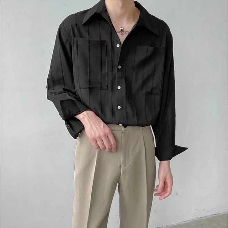 Áo Sơ Mi Tay Dài Họa Tiết Sọc Thời Trang Hàn Quốc Cho Nam