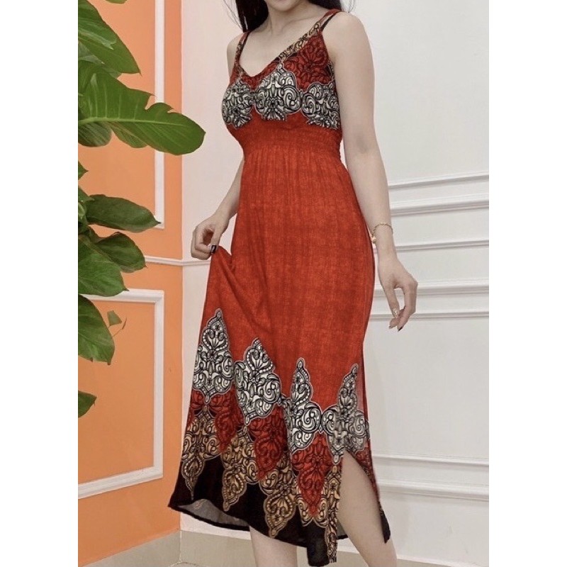 [chọn màu]Đầm maxi đầm lanh lụa yếm thun 2 dây có tăng đưa (48-60ky)