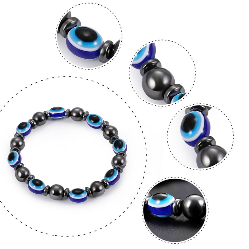 Vòng đeo tay gắn hạt đá hematite màu xanh dương từ tính dễ thương biểu tượng Mắt Ác