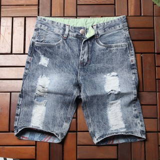 Quần short jean nam xám nhạt rách GN412 Gấu Nâu