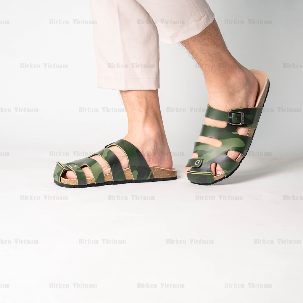[ New Style ] Mã Dép Rọ ĐẾ TRẤU Da PU Camo Rằn Ri Quai Rọ Unisex Birken Việt Nam Biolinee