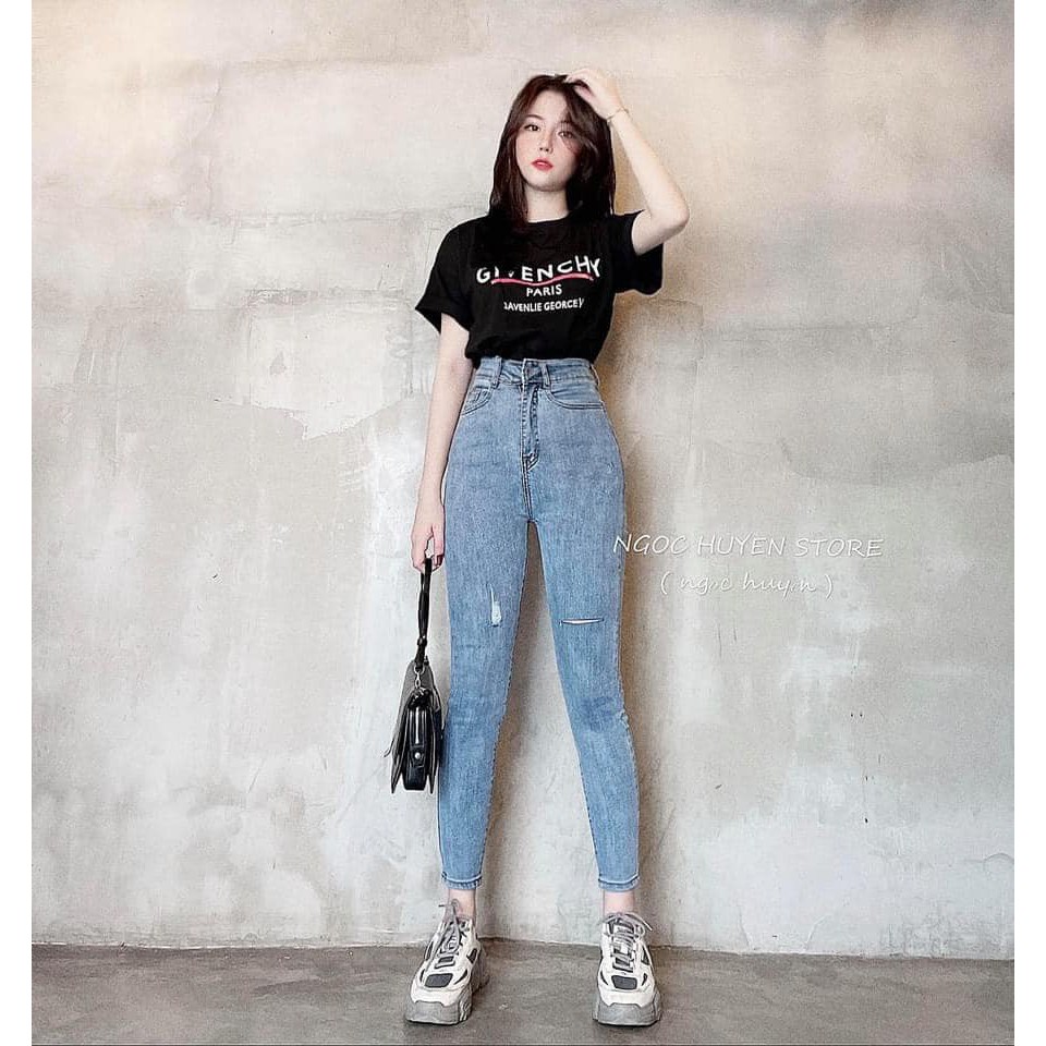 Quần bò nữ quần JEANS xanh rách gối mã 50 (kèm ảnh thật,video)