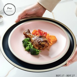 Đĩa sứ tròn đựng hoa quả, đựng thức ăn, đồ nướng nhiều màu - kích thước 21cm và 26.5cm