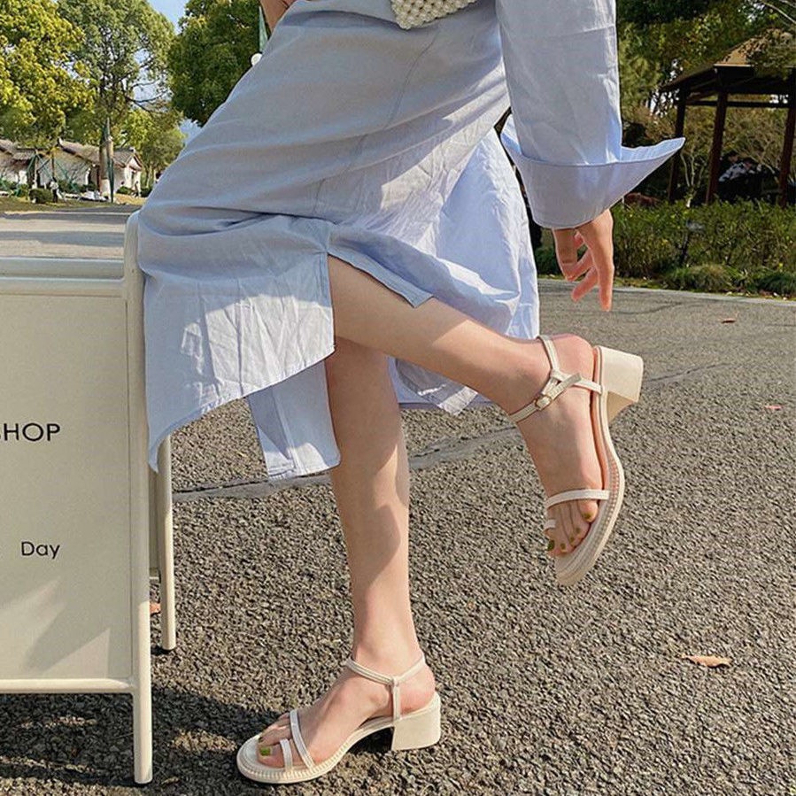 giày nữ caodép cao từGiàyGiàyDép Nữ dép thời trang dép gótgiày caodép đế caogiày sandalGuốc/Dép nữ❇Sandals women s 2021 summer new fashion all-match open-toed net red shoes Korean version of the word buckle high heels thick heel