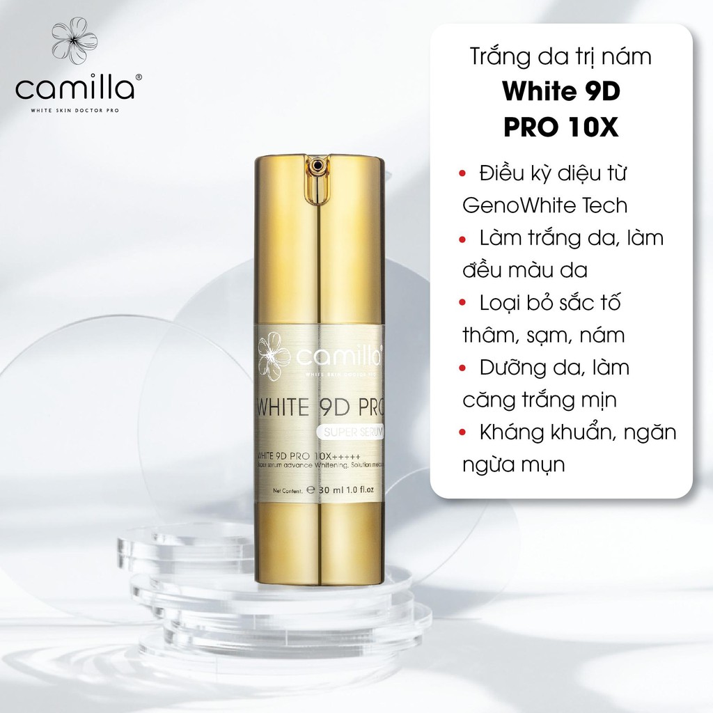 Loại bỏ tàn nhang xua tan vết nám cứng đầu, làm trắng da đều màu da Serum White 9D mỹ phẩm CAMILLA