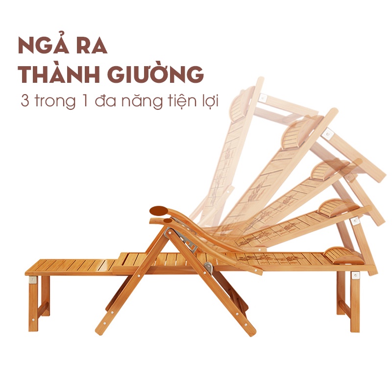 Ghế gấp tựa lưng thư giãn ASBK2181 mở ra thành giường ngủ chất liệu gỗ tre