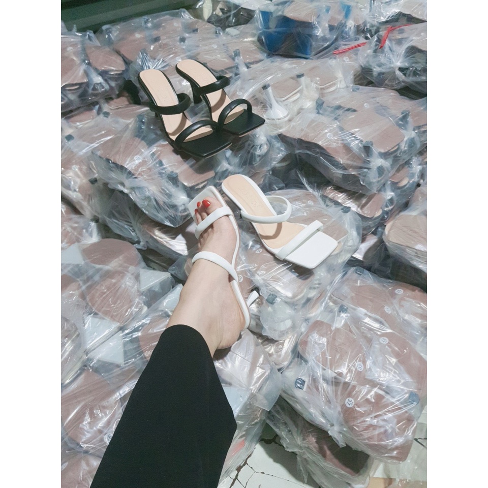 ZZ99- Guốc cao gót lê trơn gót mảnh 7p mã S90- dép quai thừng 7 phân (2 quai ngang 7cm)