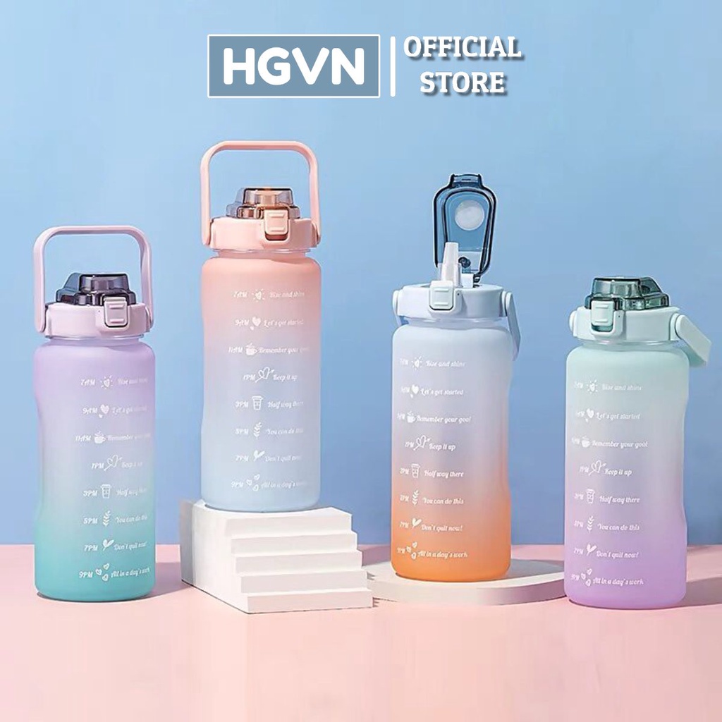 Bình Nước 2 Lít HGVN Có Ống Hút, Vạch Chia Nhắc Giờ #273