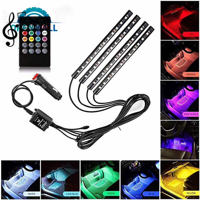 Set 4 dải đèn LED RGB trang trí nội thất xe ô tô kèm bộ điều khiển từ xa
