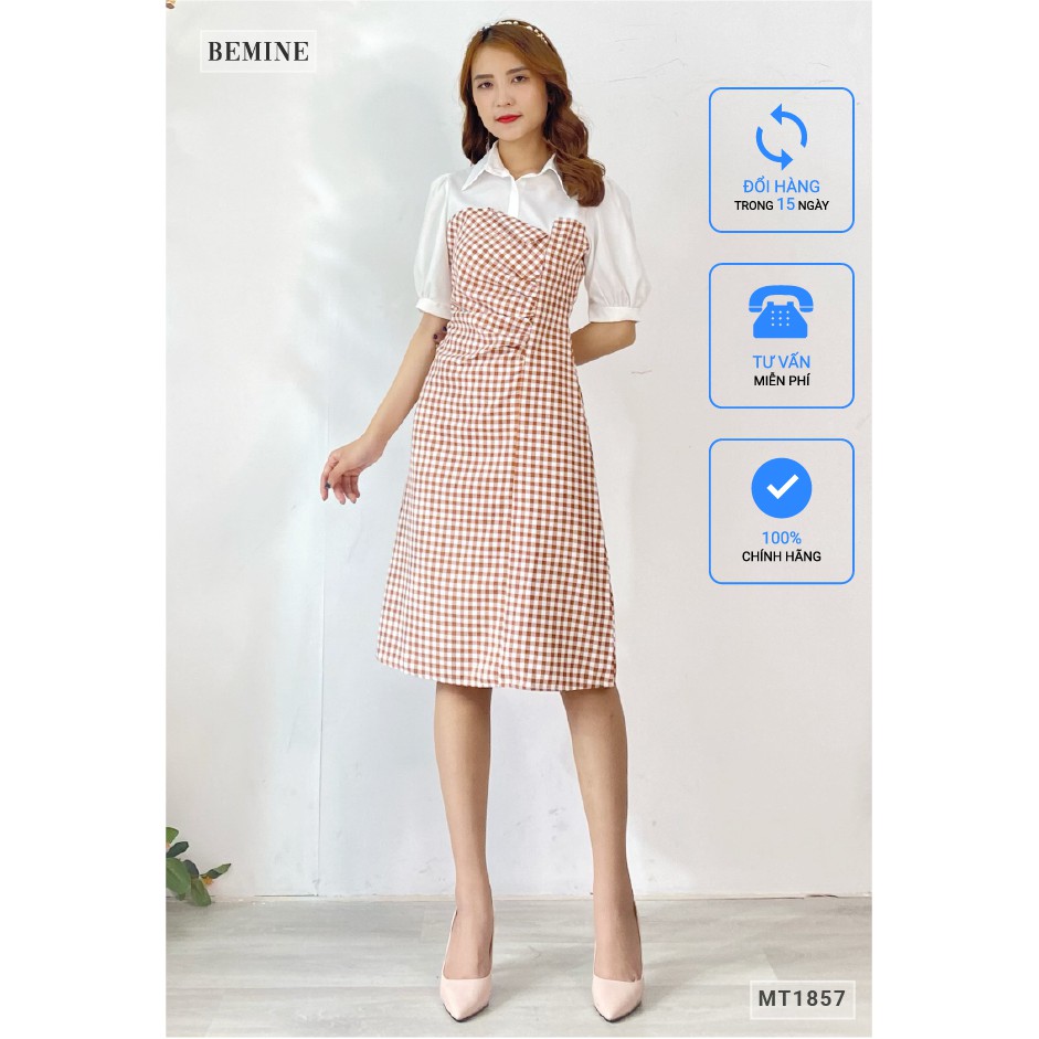 Đầm caro cúp ngực phối cổ sơ mi BEMINE MT1857VANG