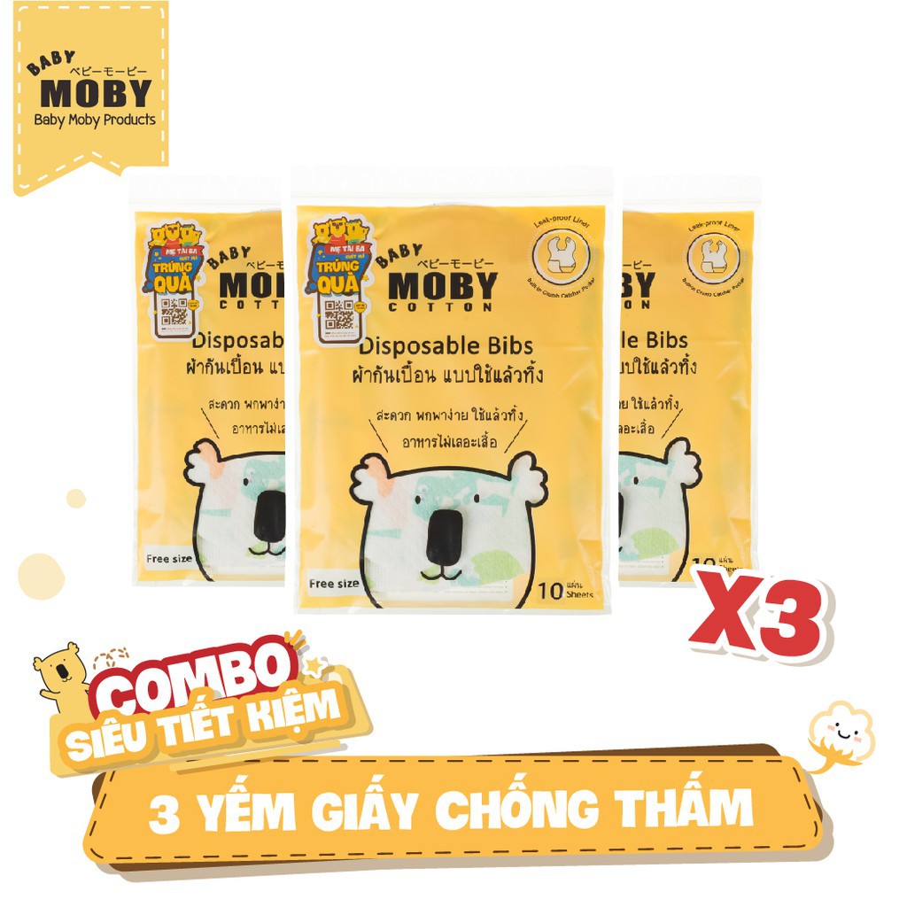 [Combo tiết kiệm] 03 Yếm giấy chống thấm Moby (10 chiếc/ gói)