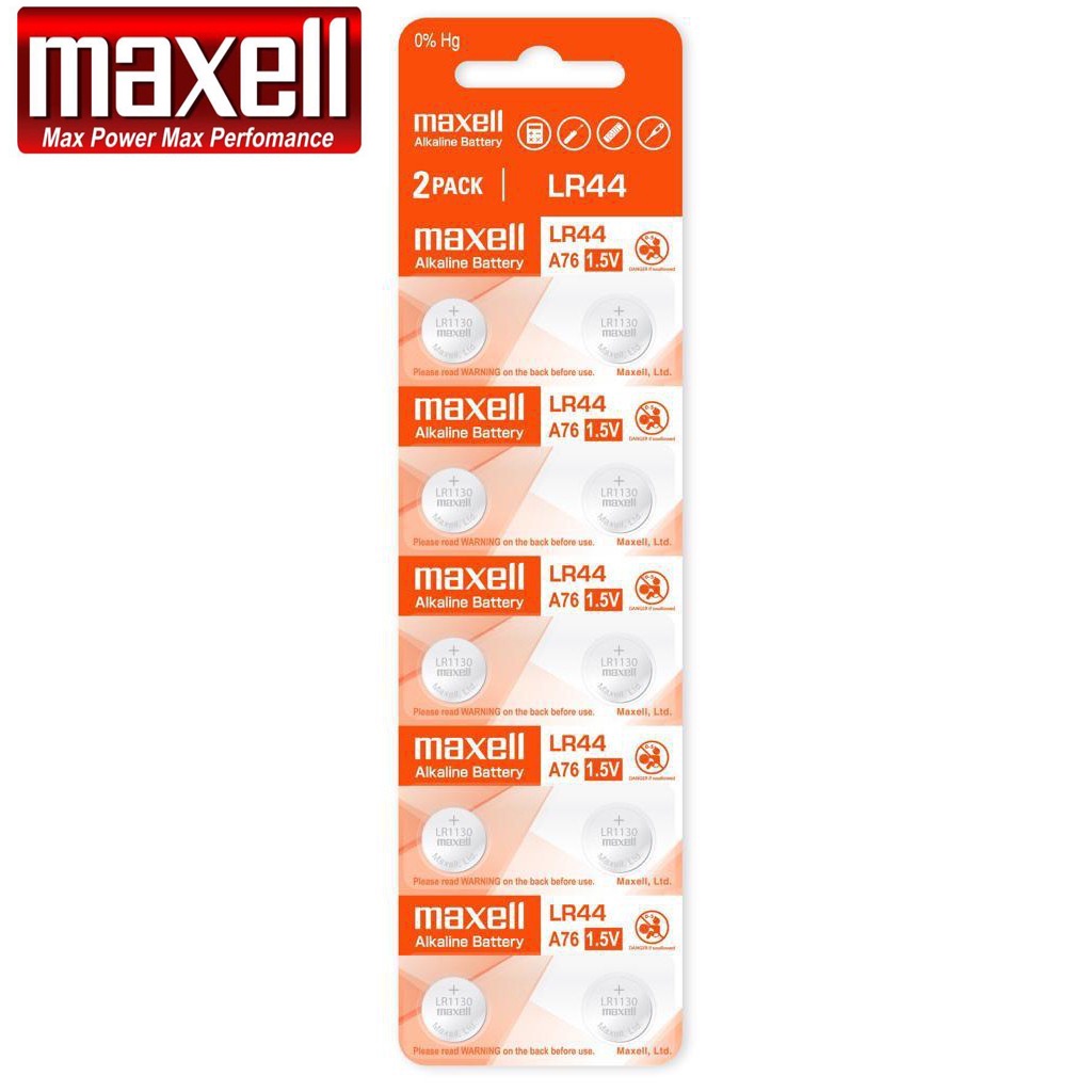 Vỉ 10 Pin cúc áo chính hãng Maxell  AG13 / LR44 / A76 / G13A / A765 Alkaline cho đồng hồ, thiết bị điện tử