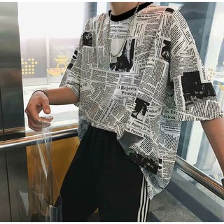 Áo Thun Tay Ngắn Họa Tiết Tờ Báo Độc Thời Thời Trang Cho Nam
