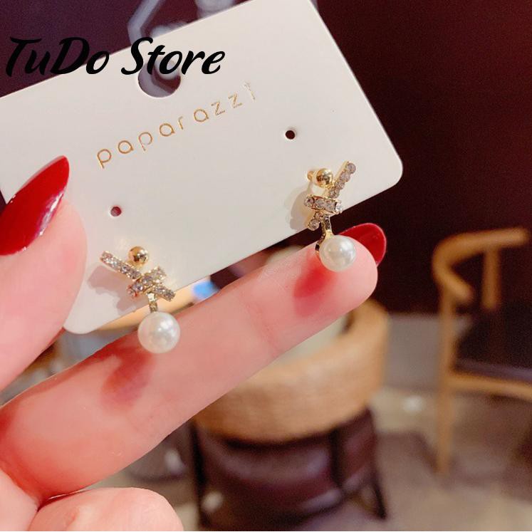 Bông tai, hoa tai nữ Hàn quốc mạ bạc 925 đính hạt phong cách đơn giản cá tính HT4