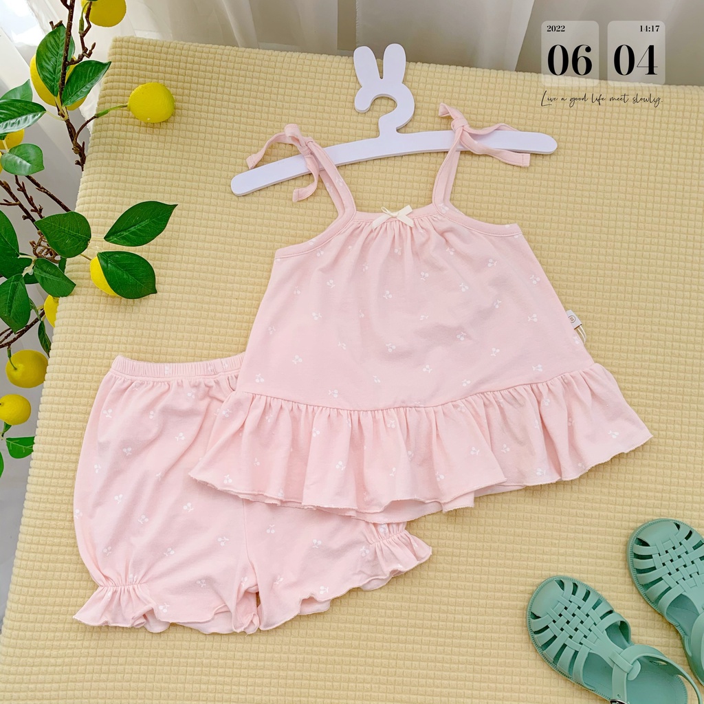 Bộ cotton hai dây xinh xắn cho bé, bộ thun hoạ tiết dễ thương cho bé gái