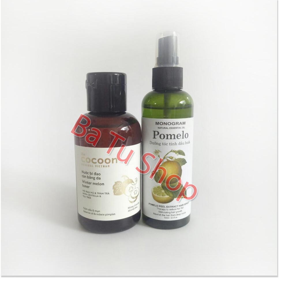Combo giảm rụng tóc, giảm mụn ẩn gồm Dưỡng Tóc Tinh Dầu Bưởi Pomelo 100ml + Nước bí đao cân bằng da COCOON 140ml