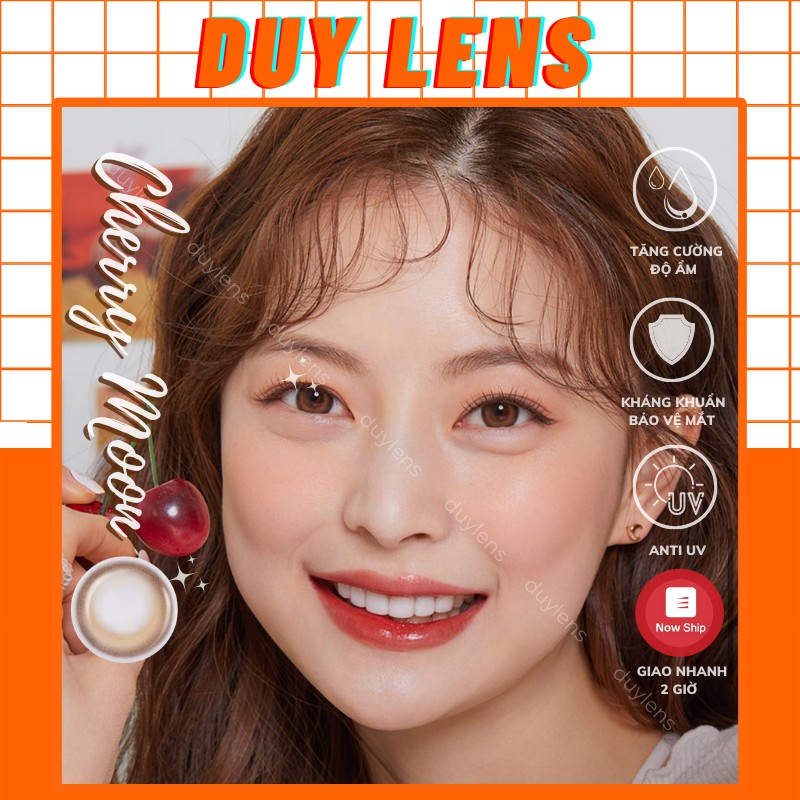 Kính áp tròng trăng khuyết Cherry Moon - Lens mắt cận Hàn Quốc độ ẩm cao DUYLENS