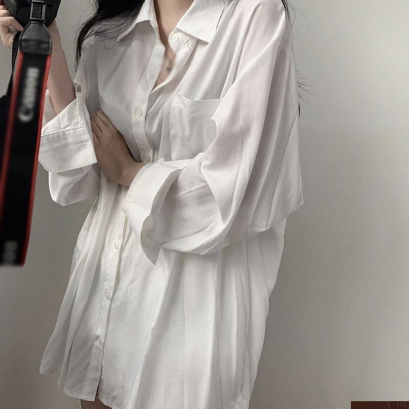 Áo sơ mi tay dài dáng rộng màu sắc vintage thời trang công sở cho nữ