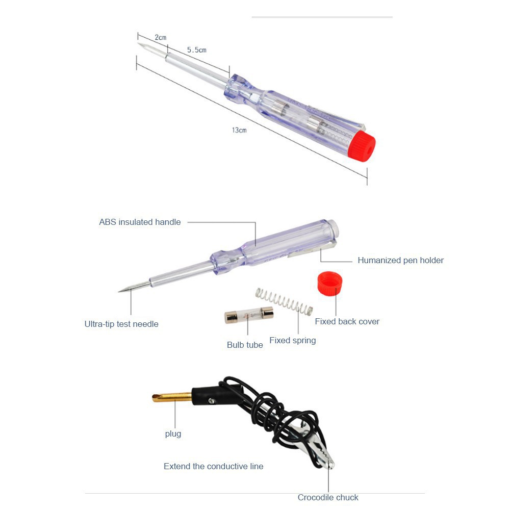 Bút thử điện 6V 12 V 24V có đèn tiện lợi chuyên dùng cho xe hơi/xe máy