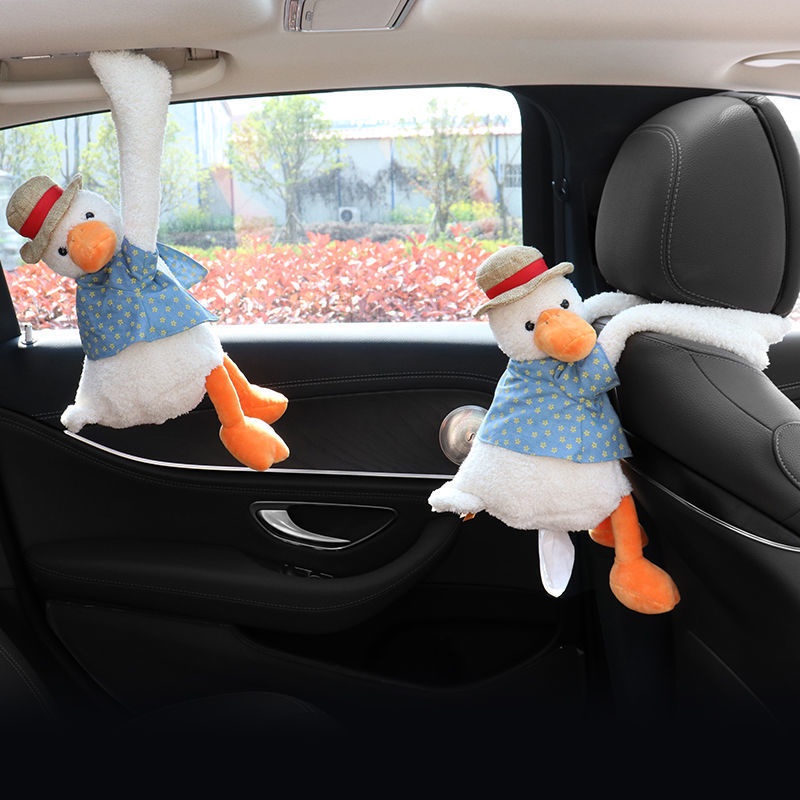 Hộp Đựng Khăn Giấy Hình Vịt Bông Dễ Thương Treo Xe Hơi