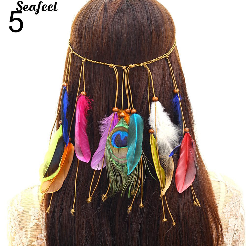 Vòng đeo đầu đính lông vũ kiểu Hippie