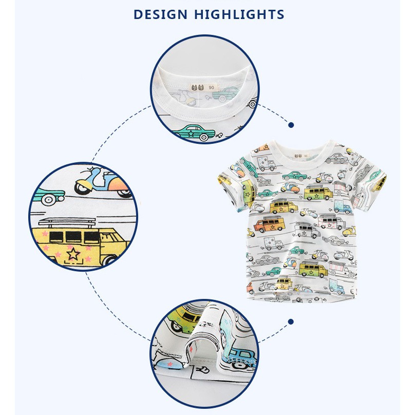 Áo thun tay ngắn cho bé trai họa tiết hình xe hơi