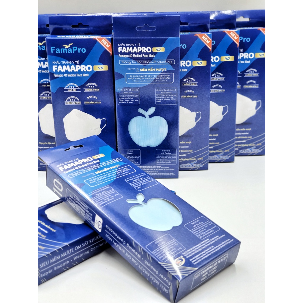 COMBO 50 - 100 cái Khẩu trang 3 lớp Famapro 4D KF94  - Hộp 10 cái