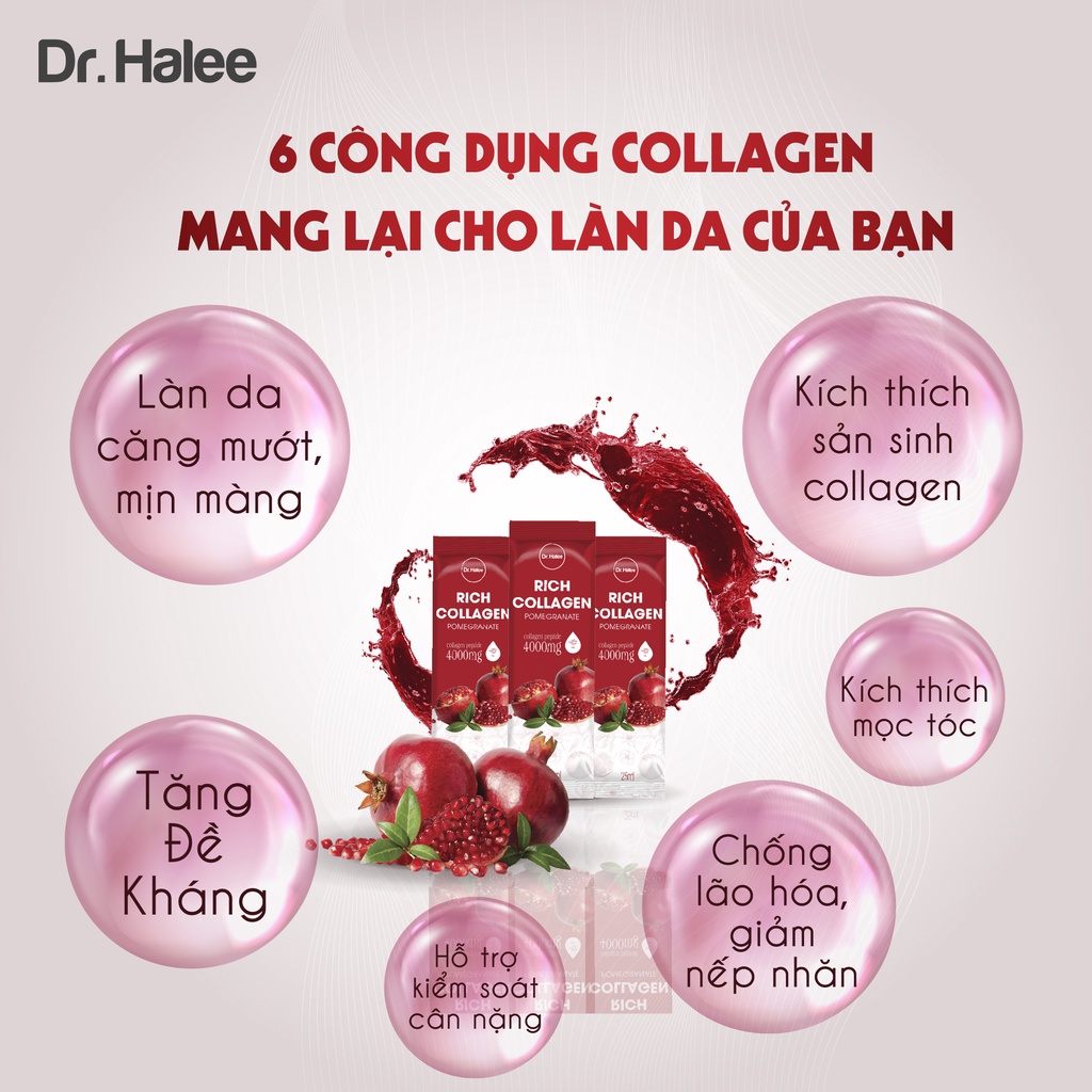 Nước uống collagen lựu đỏ Dr.Halee Pomegranate 4000mg chống lão hóa dạng gói 25ml x 14 gói