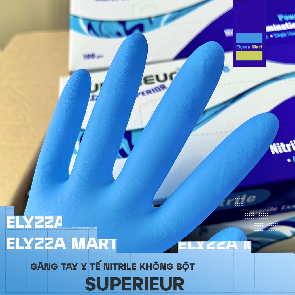 Găng Tay Y Tế Nitrile Superieur Không Bột Màu Xanh