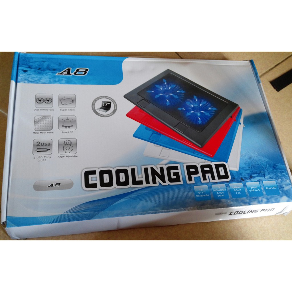 đế tản nhiệt laptop cao cấp cooling pad A8 2 fan led  siêu mát