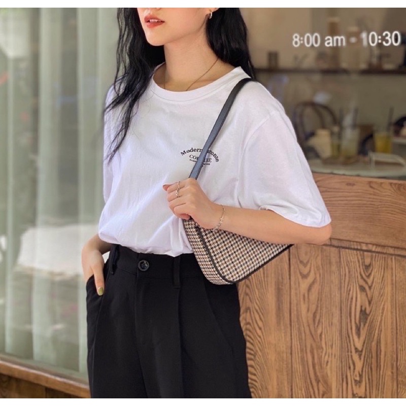 Áo thun Couture tay lỡ form rộng/ Đen - Trắng/ Nam nữ unisex