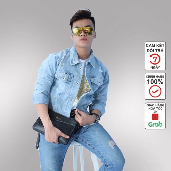 Áo Khoác Jean Rách Vai❤️ Khoác Rin Nam Nữ Chống Nắng Cao Cấp Xanh Phong Cách Trẻ Trung Xanh Đen