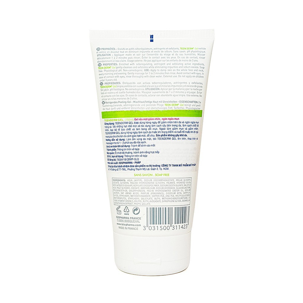 Sữa rửa mặt giảm nhờn, ngừa mụn - ISIS PHARMA TEEN DERM GEL
