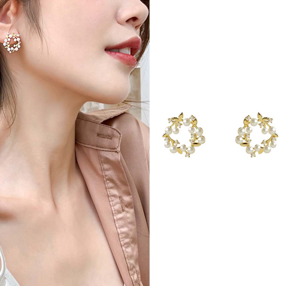 Đôi bông tai tròn đính ngọc trai giả hợp thời trang cho nữ