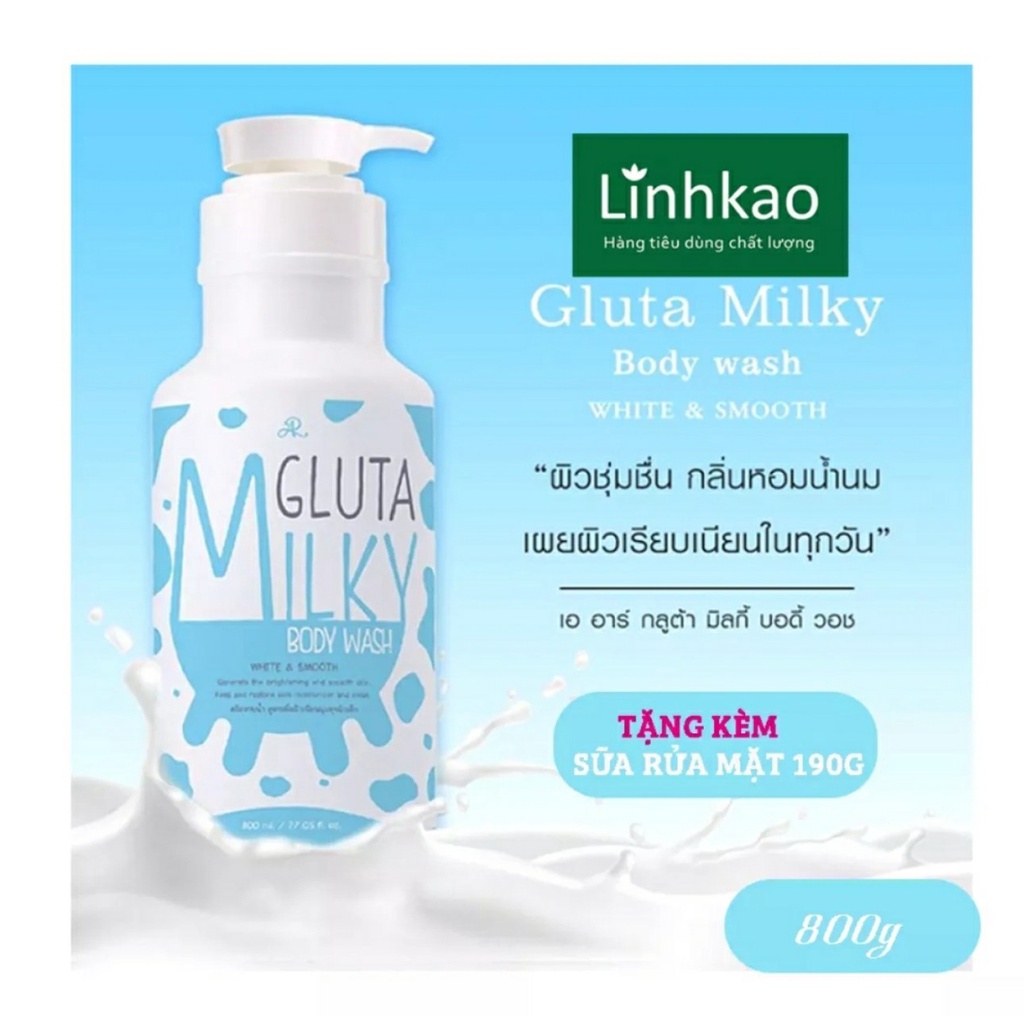 Sữa tắm Milky Thái 800ml tặng sữa rửa mặt