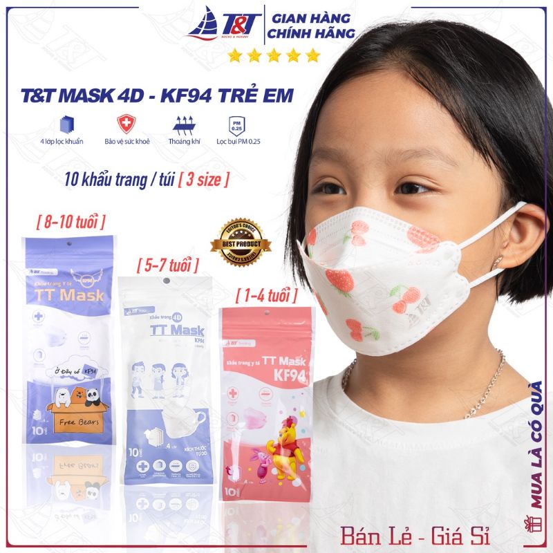 Khẩu trang y tế trẻ em 4D-KF94 (10 cái / túi ) chính hãng T&T MASK