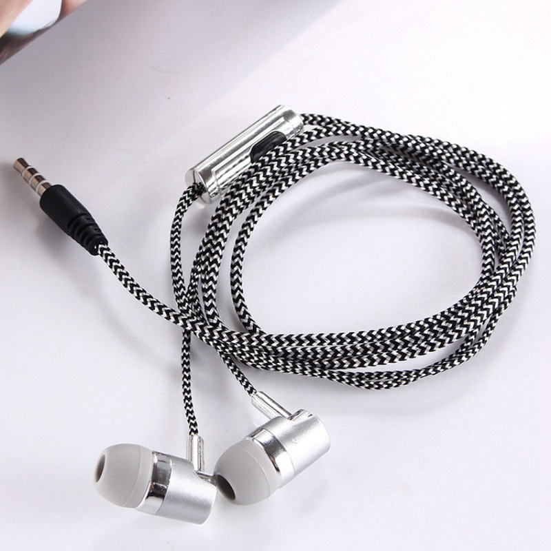 Set 2 tai nghe nhét tai H-169 3.5mm MP3 MP4 âm thanh siêu trầm có dây bện thông dụng