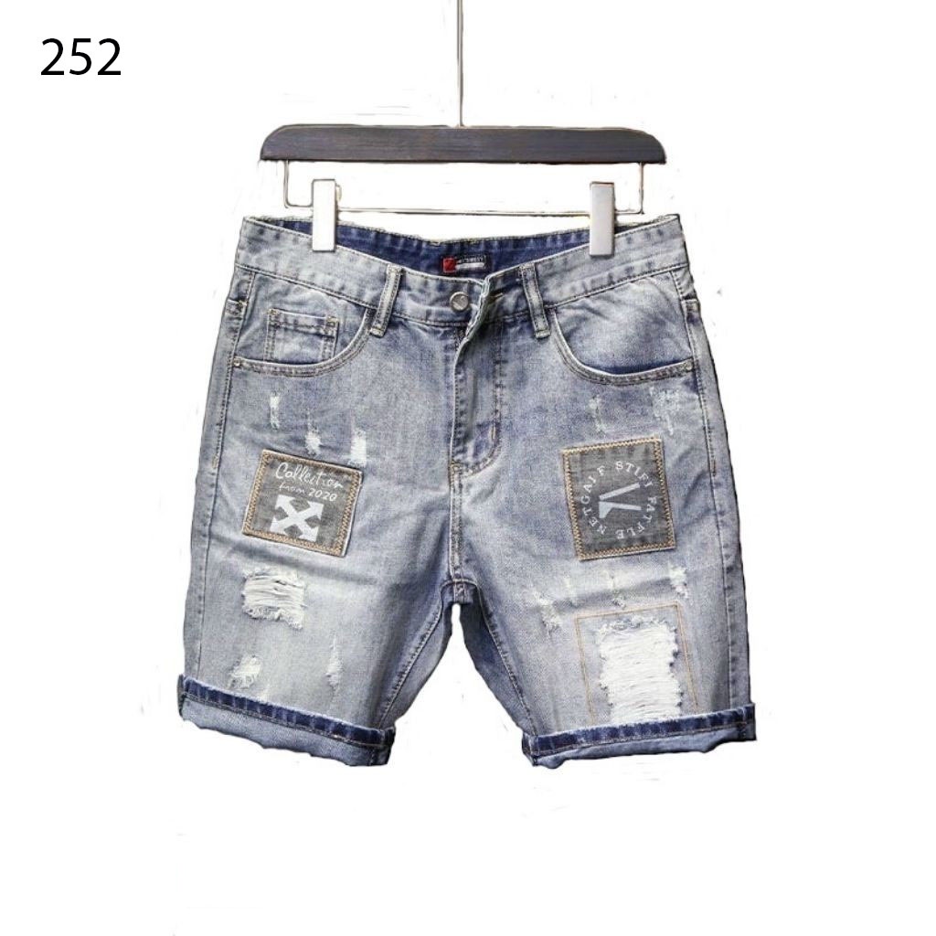 Quần short jean nam, quần sọt jean lửng xanh thêu hình năng động thời trang hàng chuẩn như hình