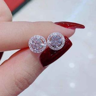 Bông tai nụ bạc ta sát tai hình tròn đá trắng