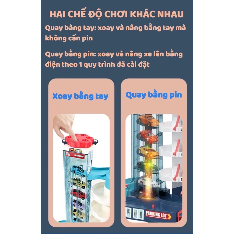 Bộ đồ chơi gara nâng xe 5 tầng, đồ chơi bãi đỗ xe 5 tầng
