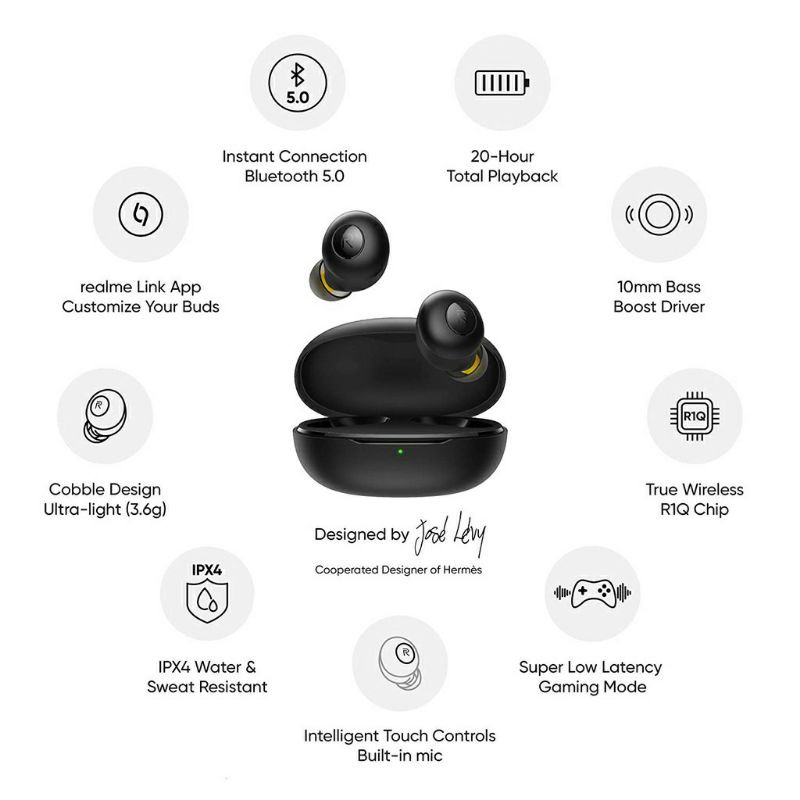 Realme realme buds Q - 20 Giờ playback, được thiết kế của Herm. | Jos L Vy