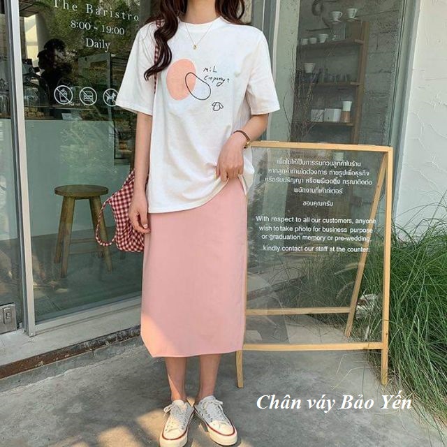 Chân váy dài midi dáng A nhẹ màu hồng phấn (sẵn size)-M11H