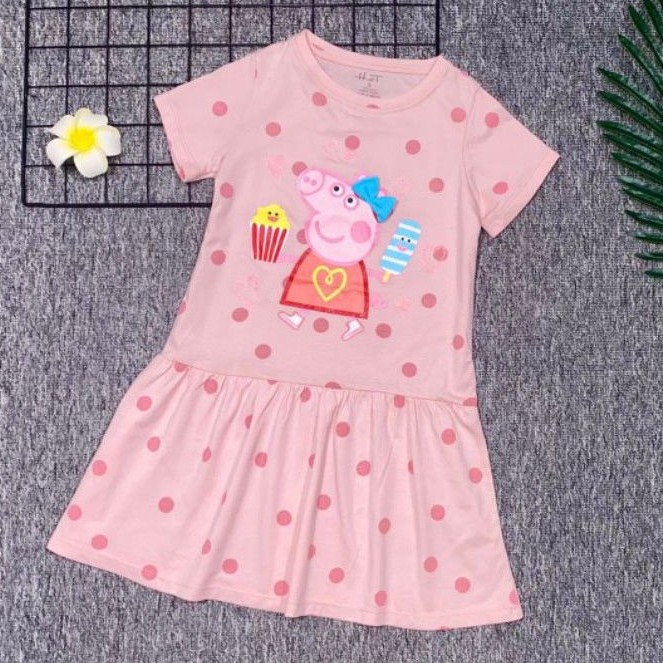 VÁY ĐẦM THUN BÉ GÁI HEO PEPPA PIG THUN 100% COTTON CỰC XINH SIZE 3-10 sẽ